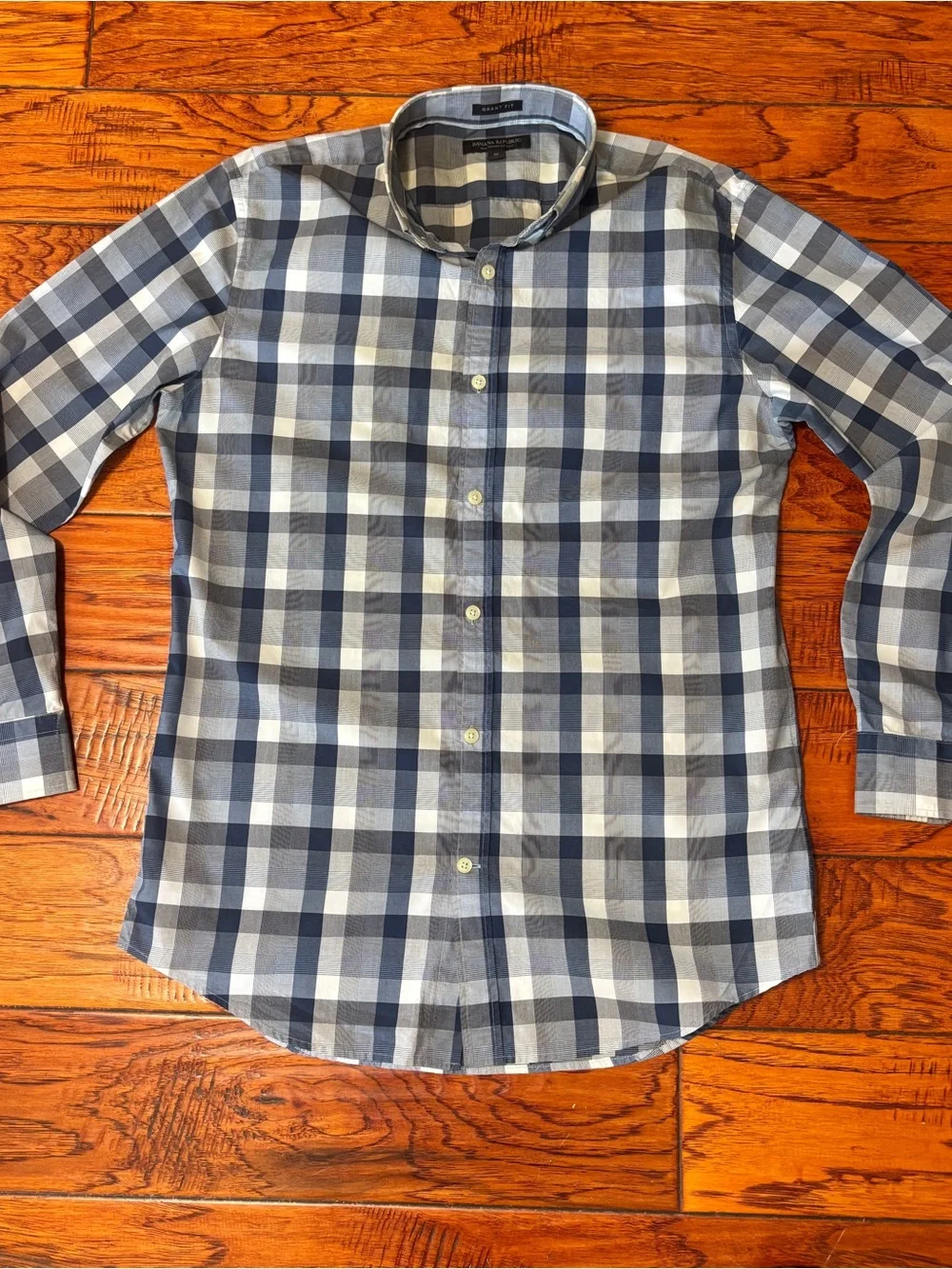 Banana Republic Navy and White Plaid Button-Down Shirt